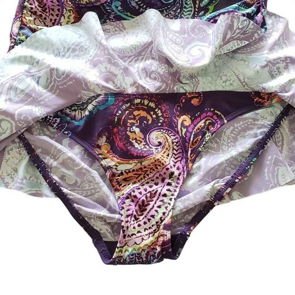 Ralph Lauren‎ Purple Captiva Paisley One Piece Swimsuit Underwire Beach NEW $142